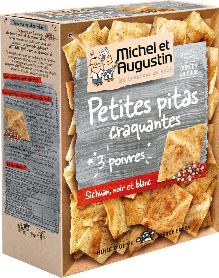 Michel et augustin Pitas craquantes au poivre de Sichuan, noir, blanc packshot