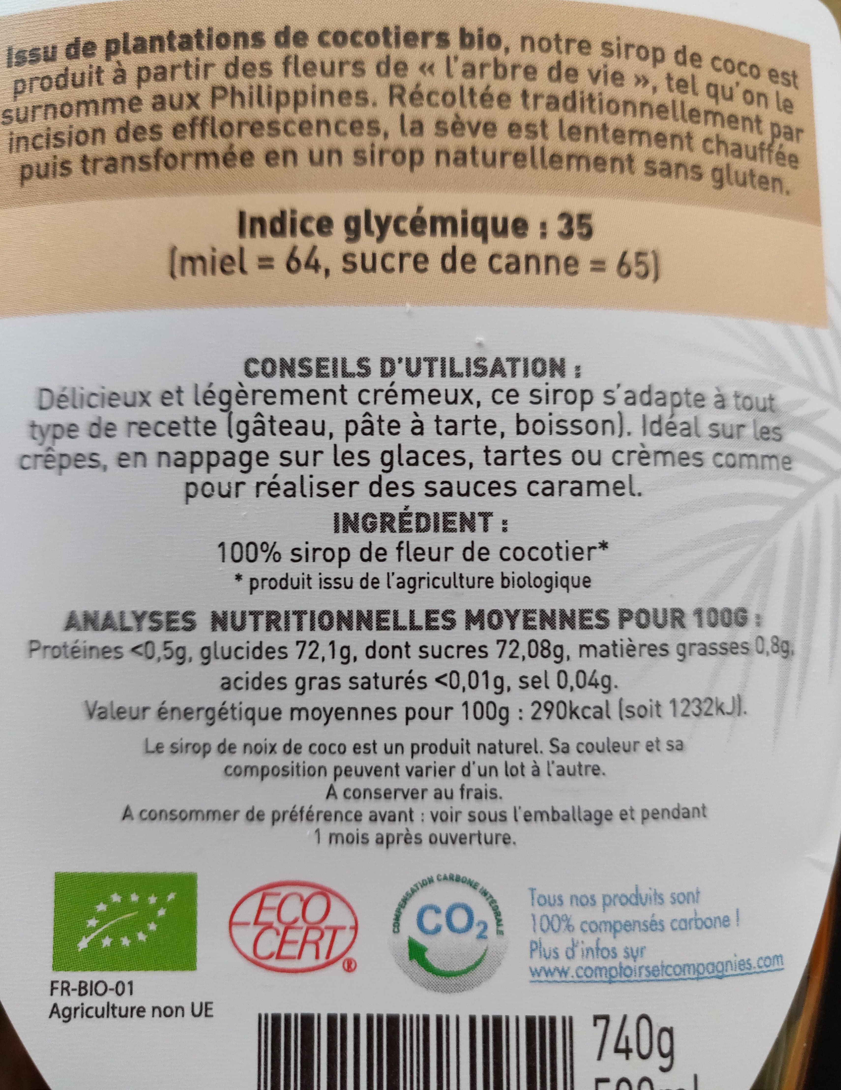 Comptoirs et compagnies Sirop De Coco Bio - 740 G - Comptoirs & Compagnies packshot