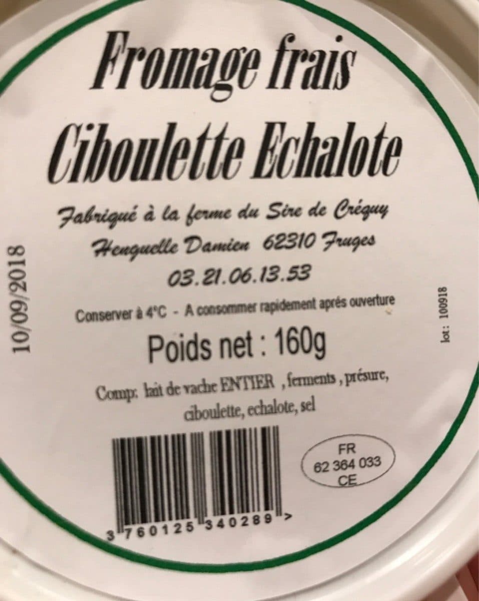 Open Food Facts Fromage frais ciboulette echalote packshot