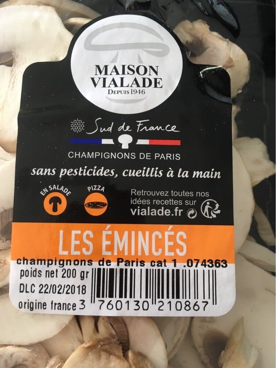 Maison Vialade Emincés champignons de Paris packshot