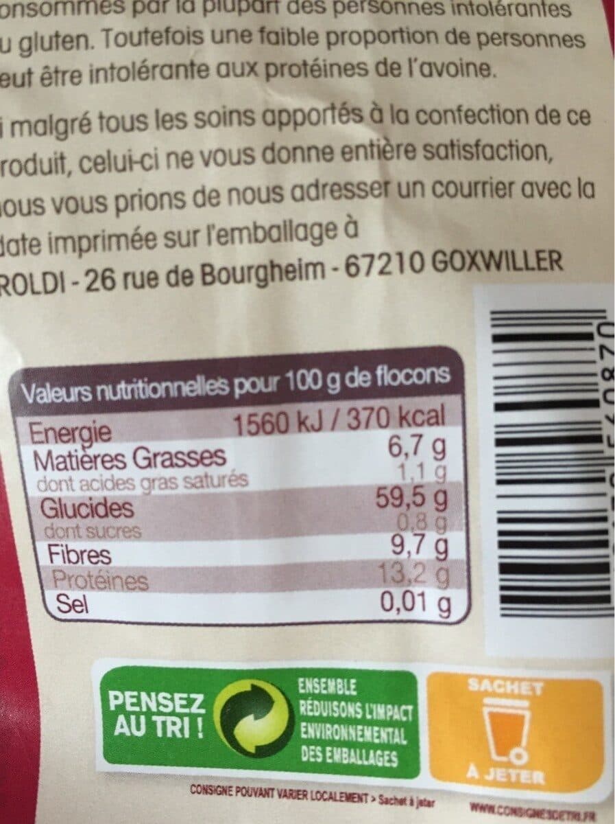 mon fournil Flocons d'avoine complets bio sans gluten packshot