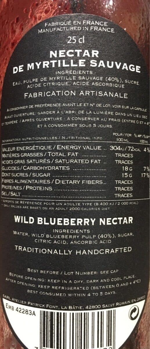 Open Food Facts Nectar De Myrtille Sauvage D'ardeche-lozere 25CL packshot