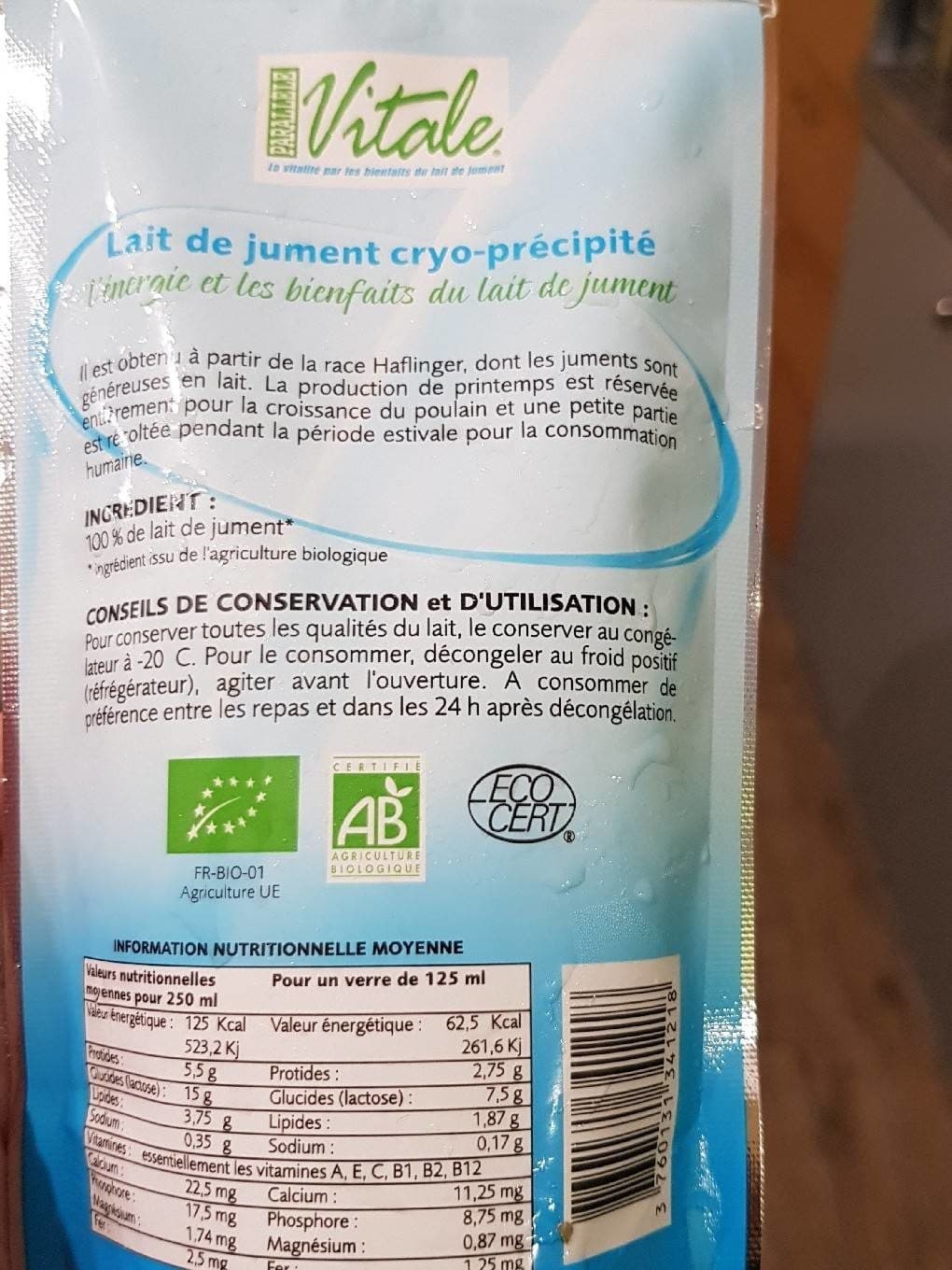 Parallèle Vitale Lait de jument cryo-précipité packshot
