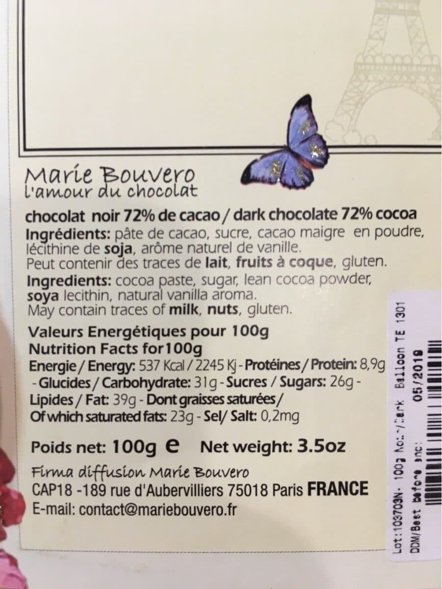 Marie Bouvero tablette chocolat duty free packshot