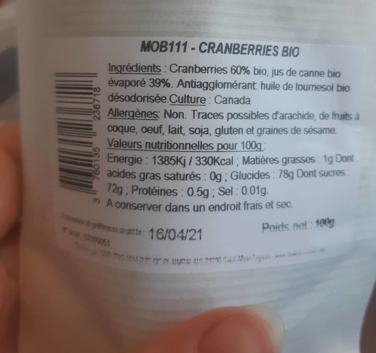 Open Food Facts Cranberries Bio packshot