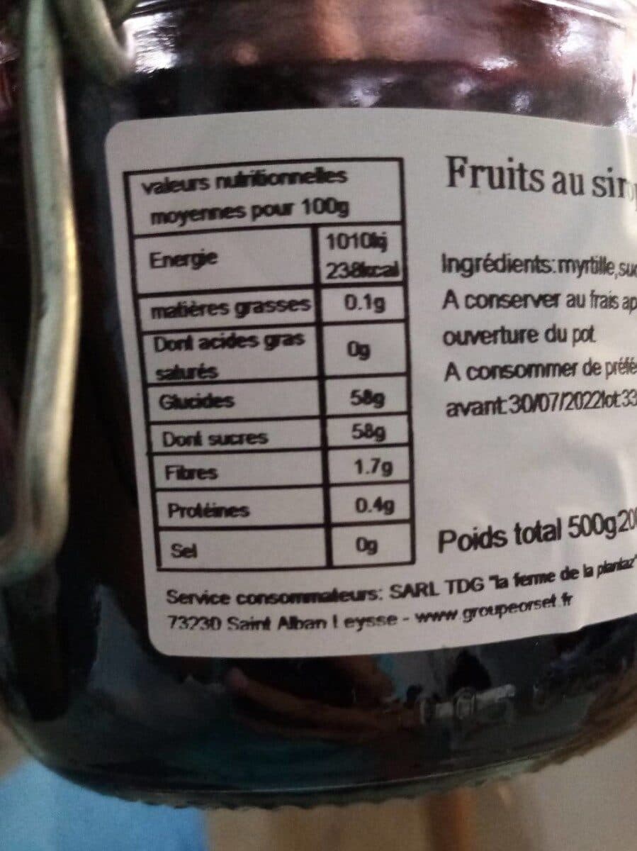 Ferme de la Plantaz Fruits au sirop myrtille packshot