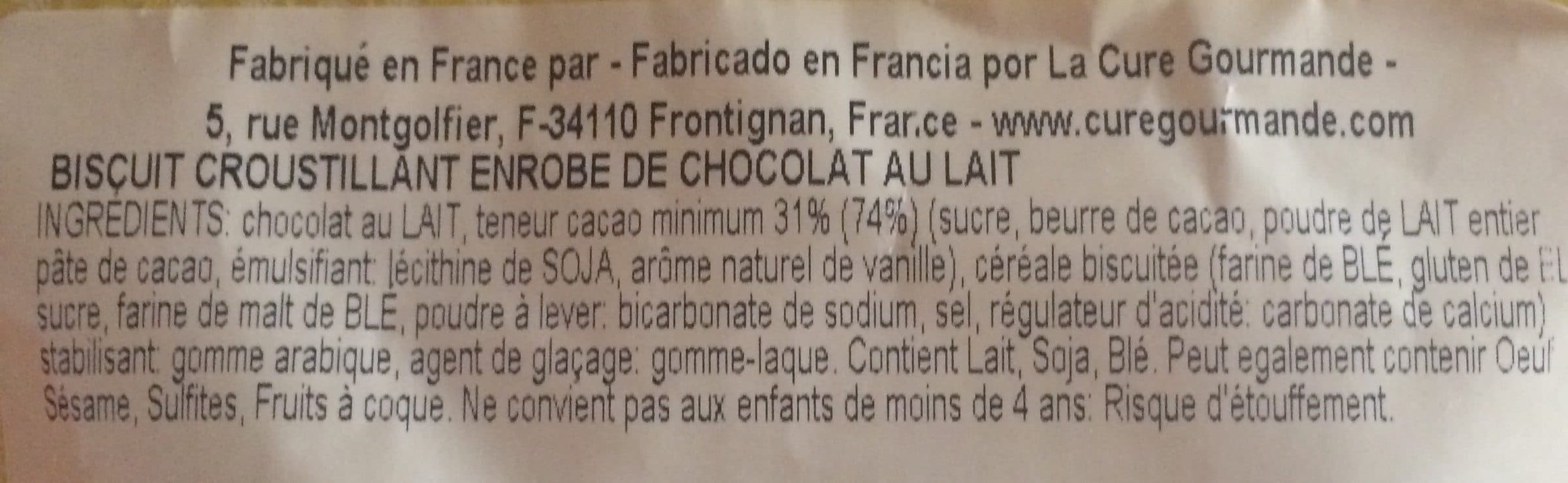 La Cure Gourmande Biscuit croustillant enrobé de chocolat au lait packshot