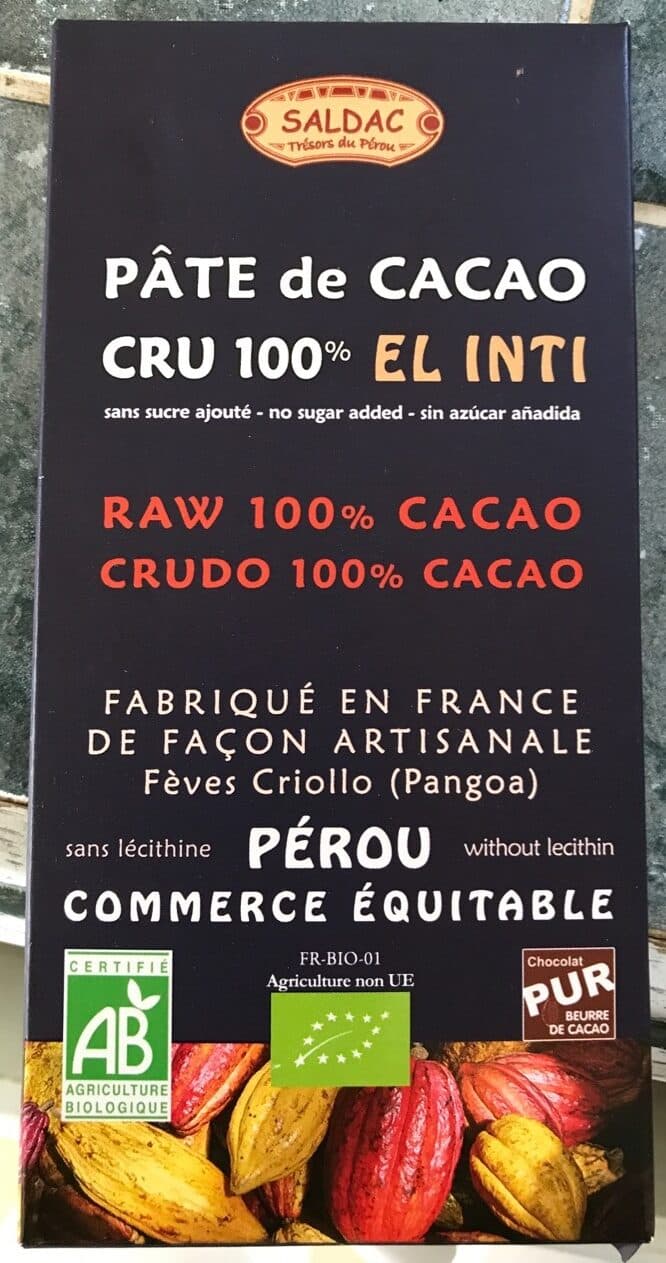 Saldac Chocolat Cru 100% Cacao el inti packshot
