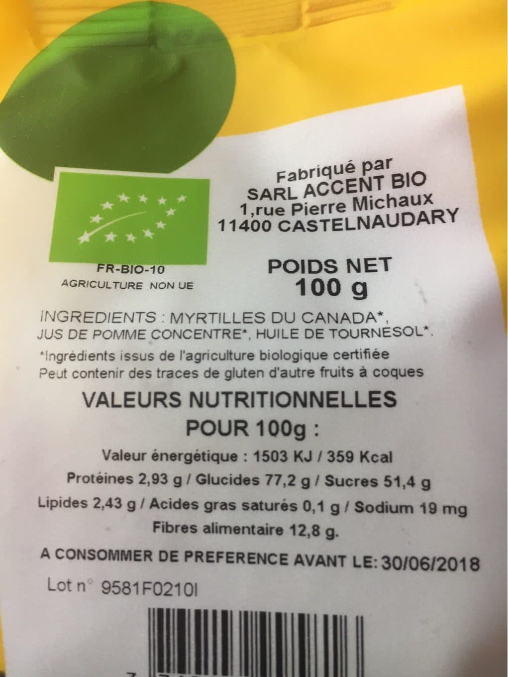 Les accents du soleil Myrtilles séchées packshot