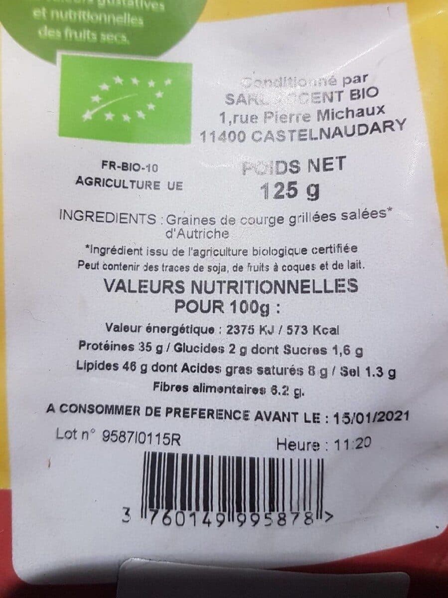 Les accents du soleil Graines de courge grillées salées packshot