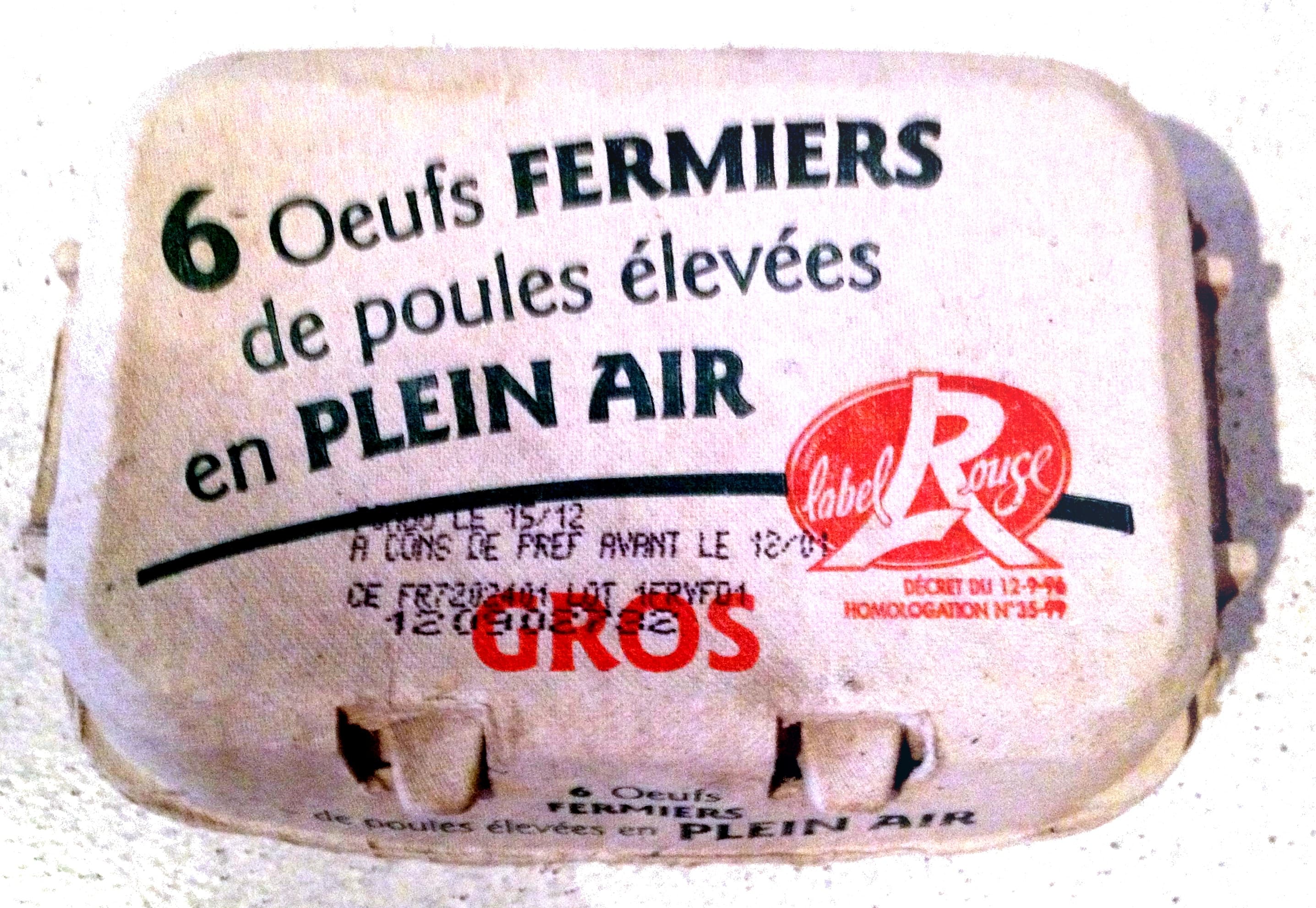 sans marque 6 oeufs fermiers de poules élevées en plein air, GROS packshot