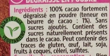 Dukan Cacao en poudre 1% M.G et 1% sucres packshot