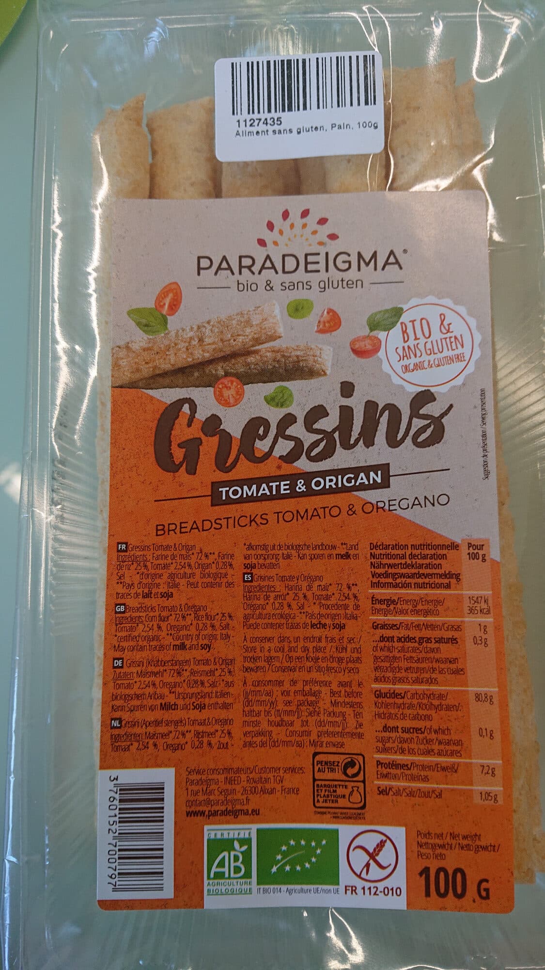 Paradeigma Gressins Tomates et origan. biologique et sans gluten packshot