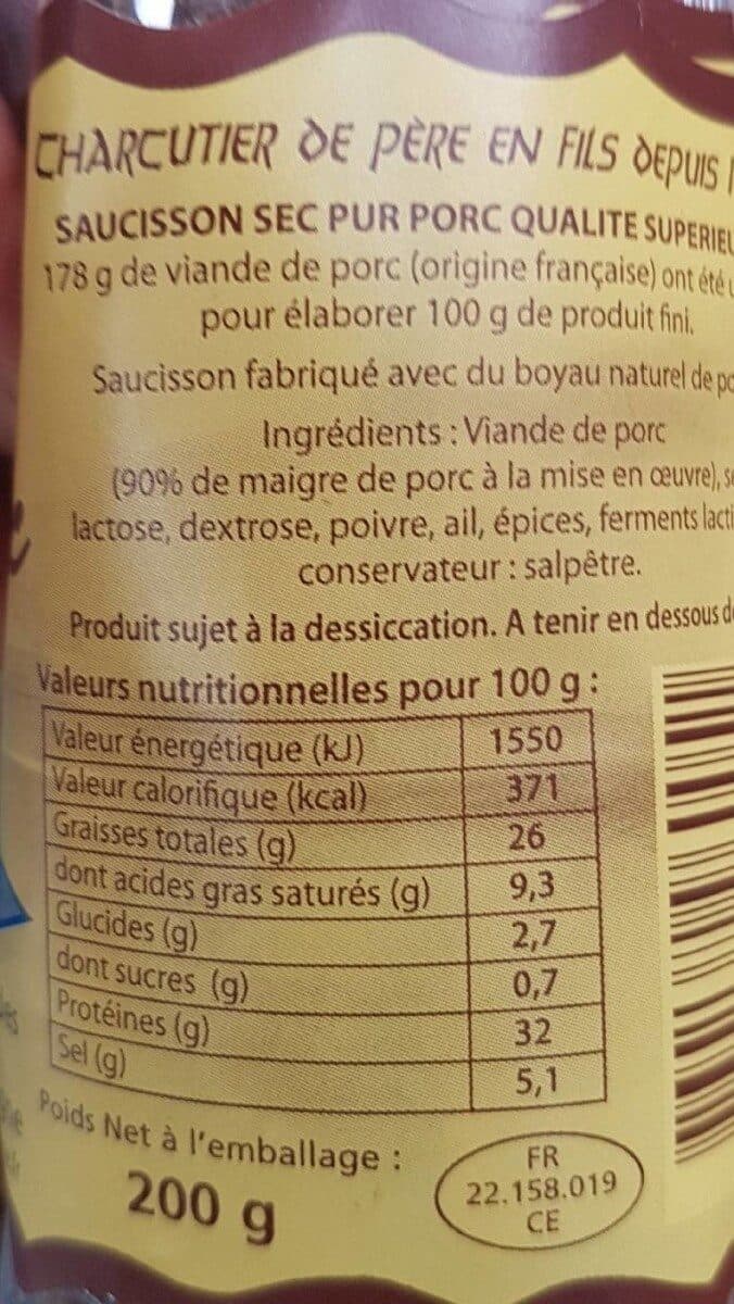 Open Food Facts Saucisson Sec, Pur Porc, Au Poivre packshot
