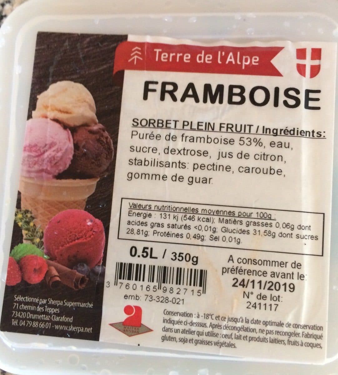 Terre de l'Alpe Sorbet plein fruit framboise packshot
