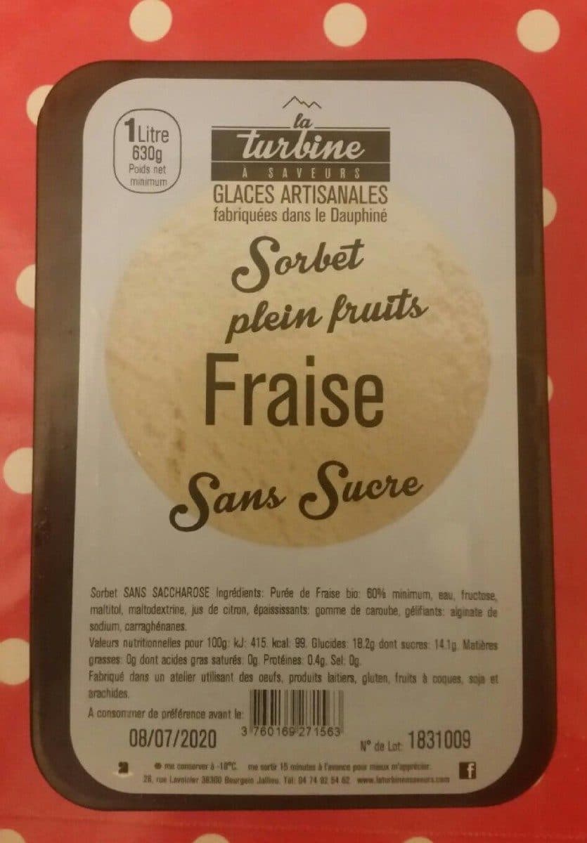 La Turbine à Saveurs Sorbet plein fruits Fraise Sans sucre packshot
