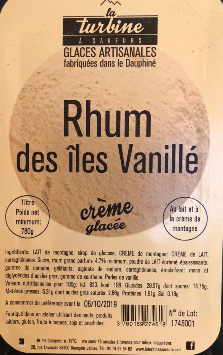 La Turbine à Saveurs Glace rhum des iles vanillè packshot