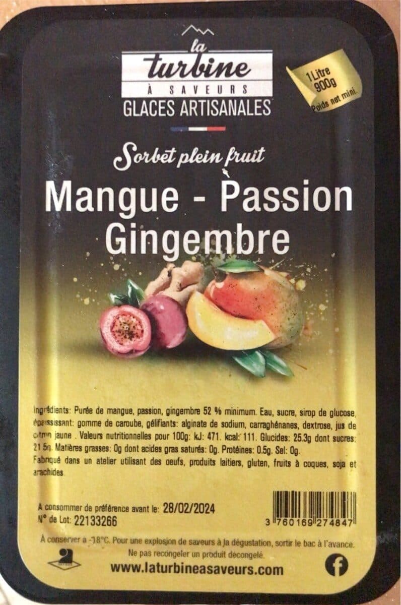 La Turbine à Saveurs Sorbe plein fruit Mangue-Passion-Gingembre packshot