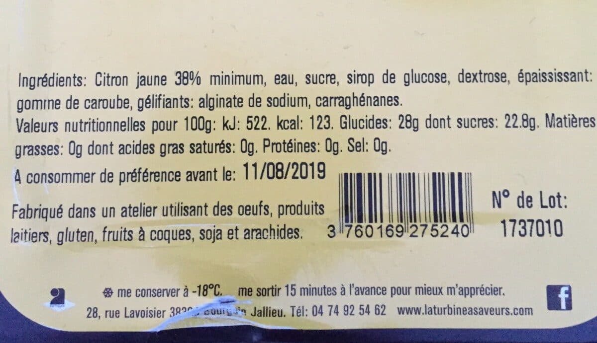 La Turbine à Saveurs Sorbet Citron Jaune packshot