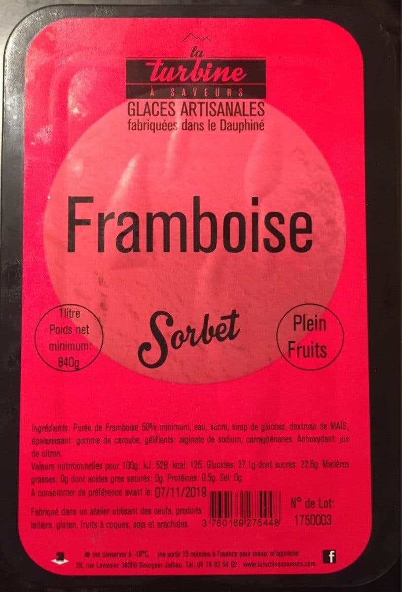 La Turbine à Saveurs Sorbet framboise packshot