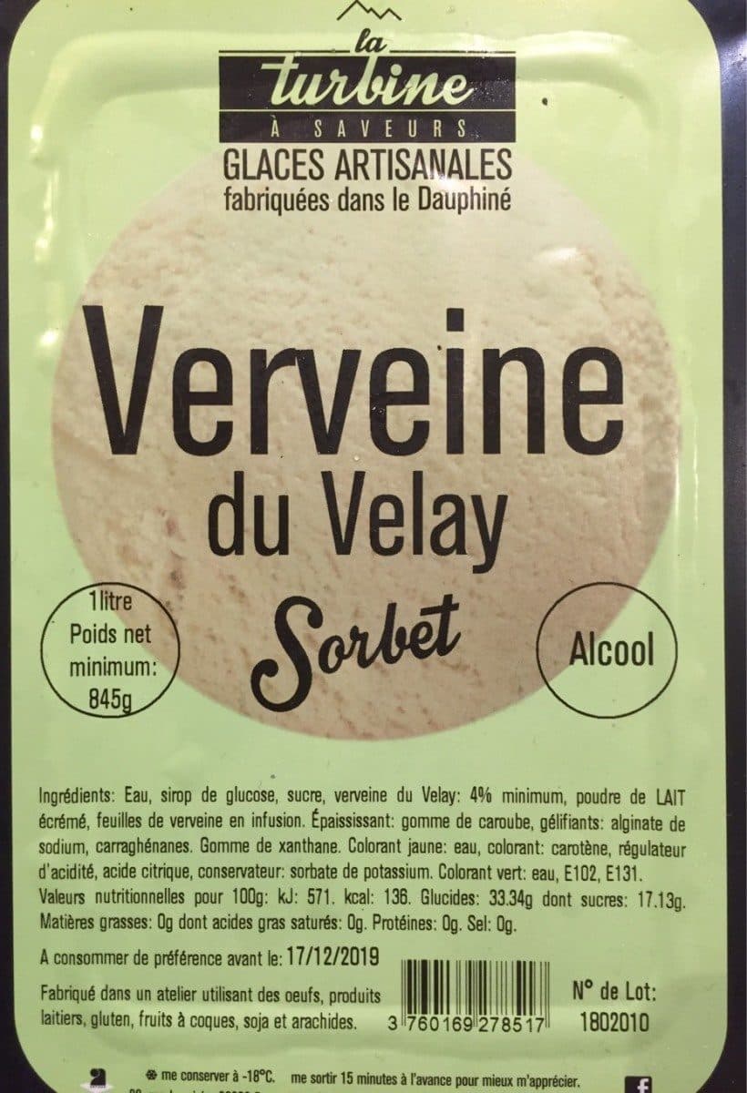 La Turbine à Saveurs Sorbet Verveine du Velay packshot