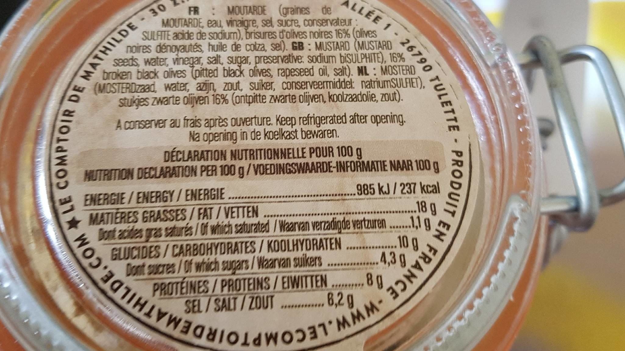 Le Comptoir de Mathilde Moutarde olives noires packshot