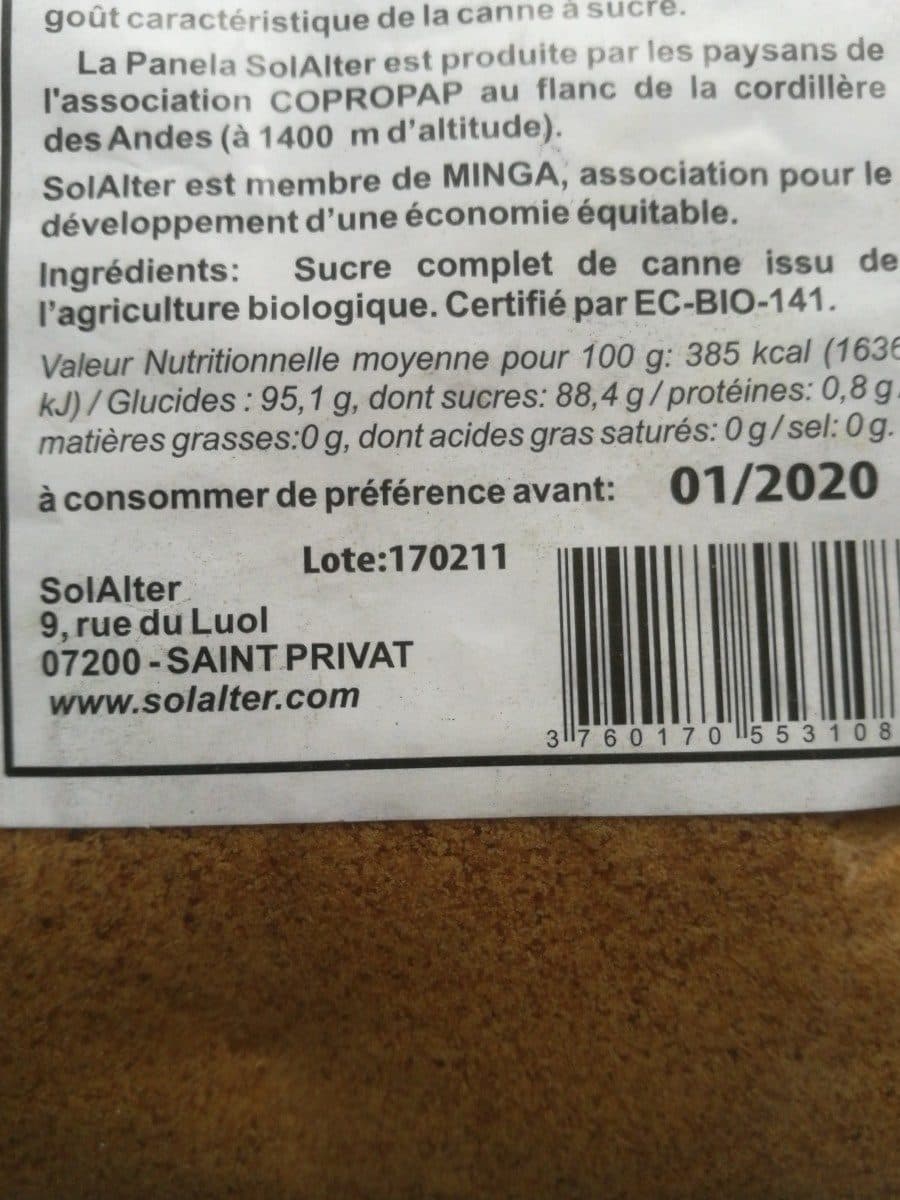 Solalter Panela Sucre complet de canne packshot