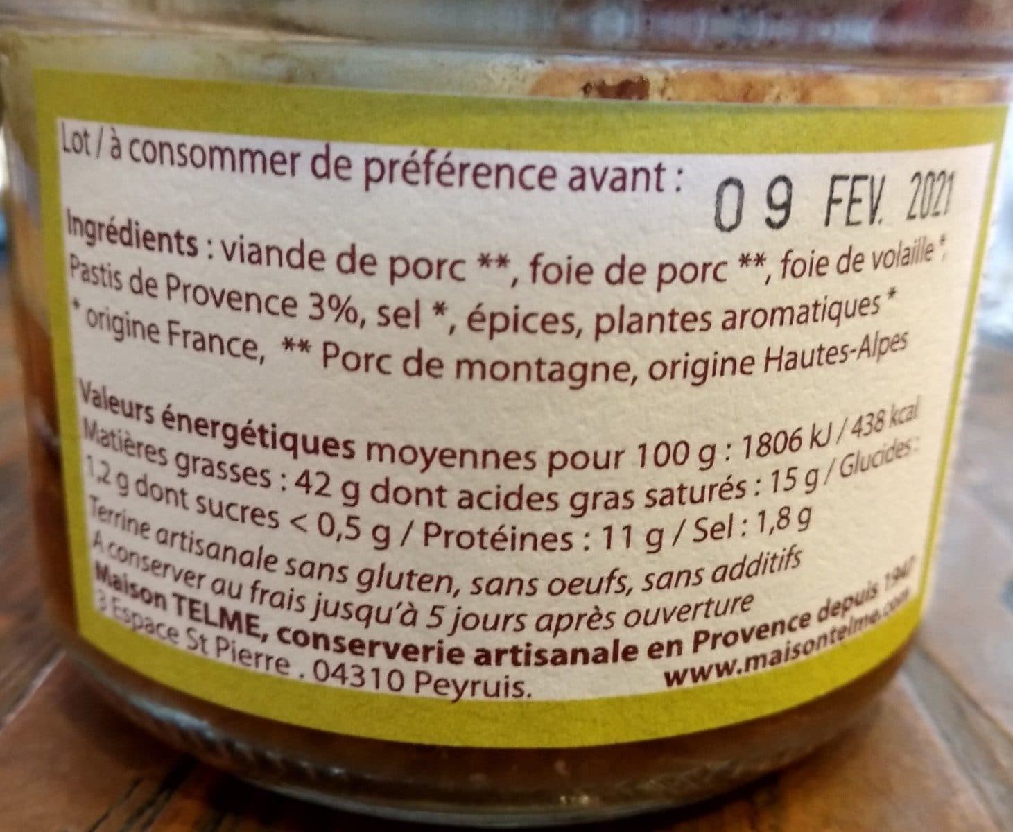 Maison Telme La Terrine au Pastis de Provence packshot
