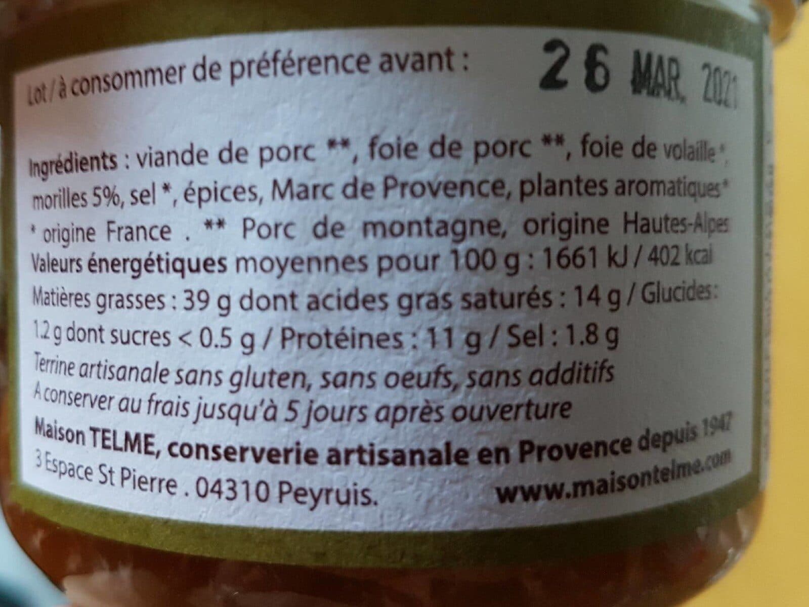 Maison Telme La Terrine aux morilles des sous-bois packshot