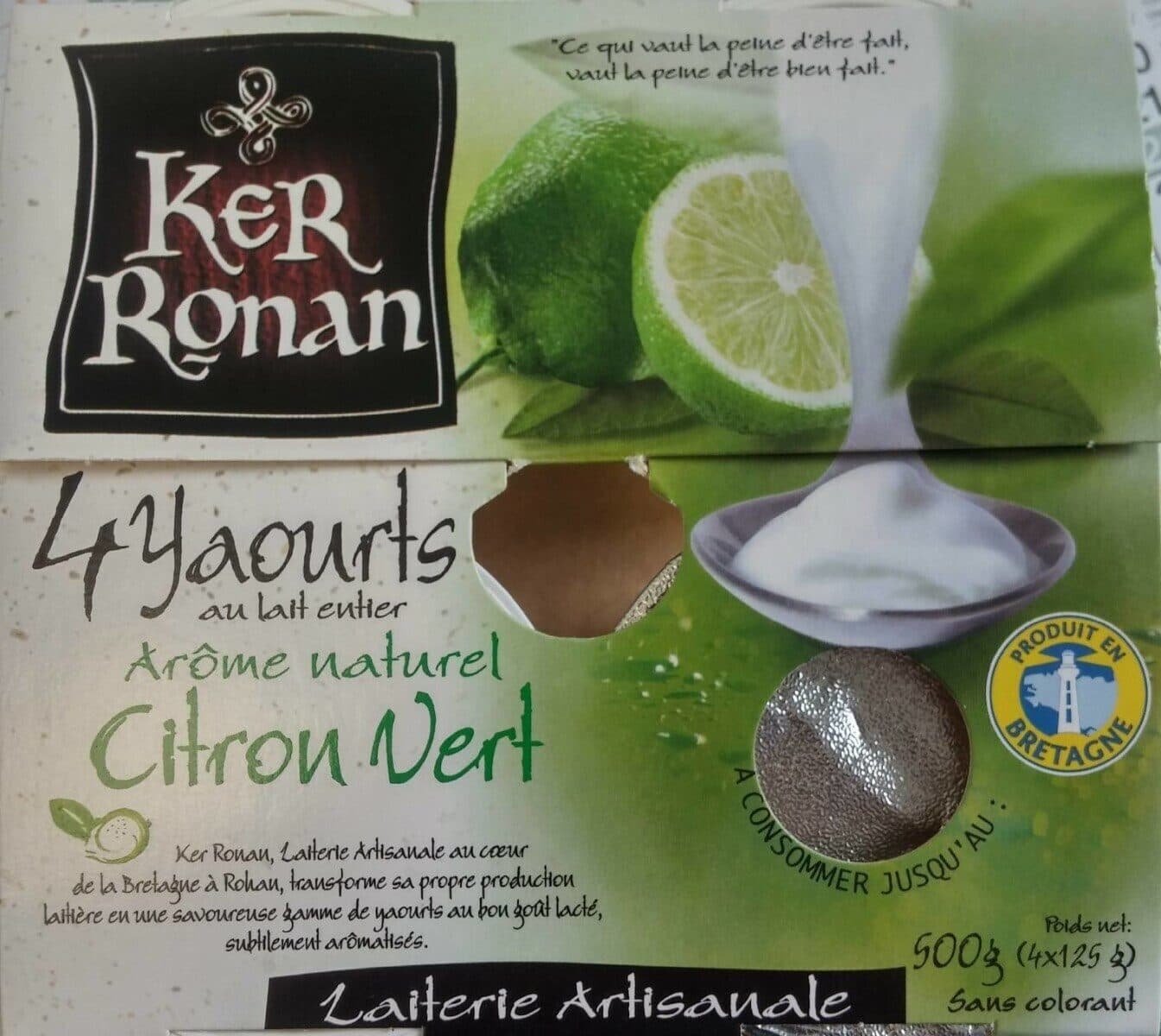 Ker Ronan Yaourt au lait entier, Arôme naturel Citron vert packshot