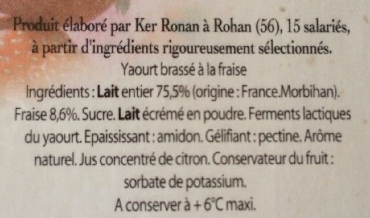 Ker Ronan Yaourts au lait entier aux morceaux de fraises packshot