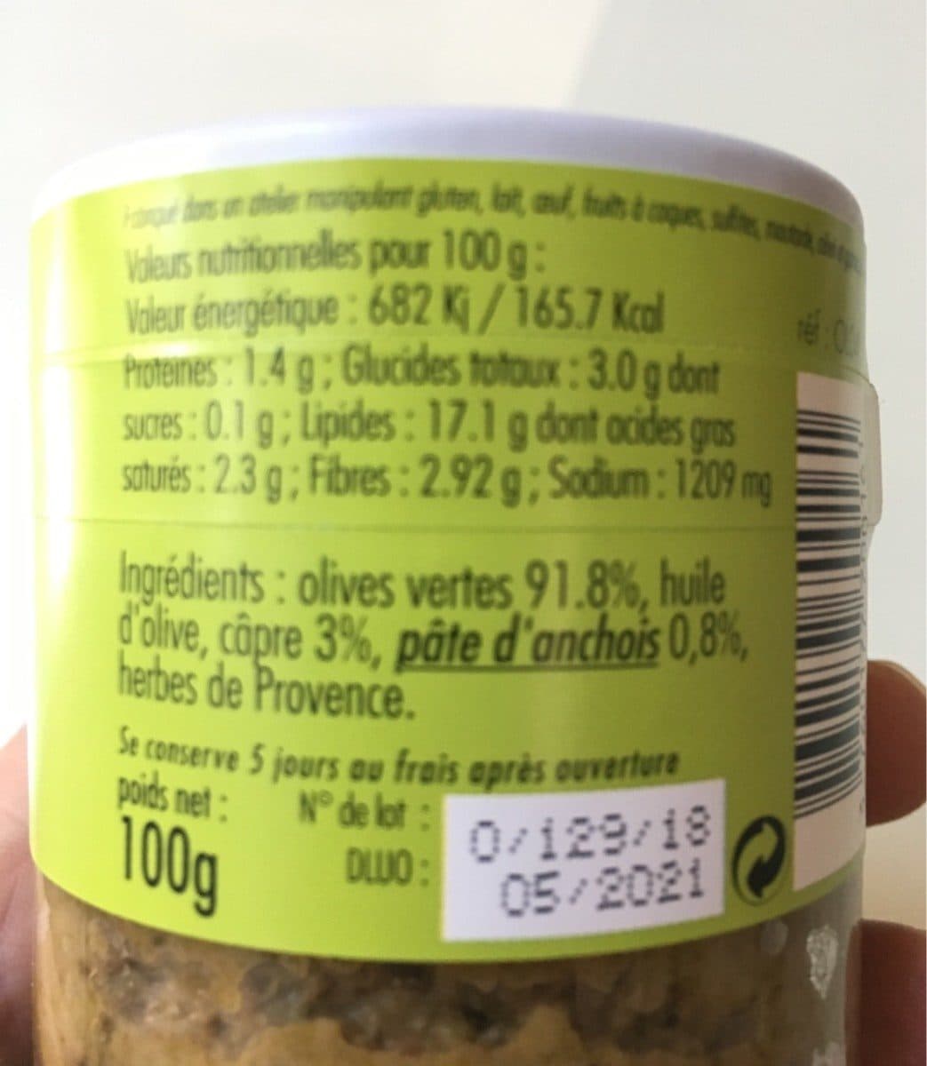 Open Food Facts Tapenade verte la traditionnelle packshot
