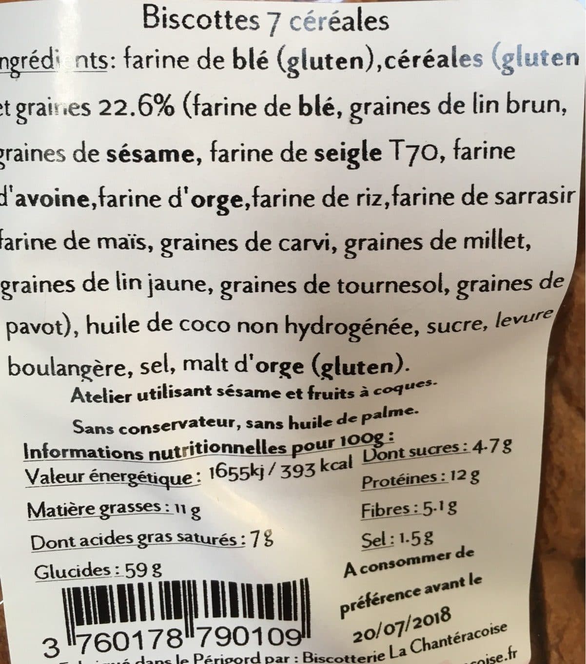 La Chantéracoise Biscottes aux 7 céréales packshot