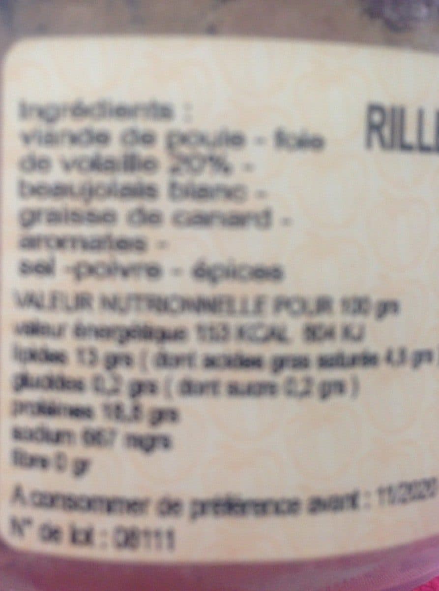 Open Food Facts Rilettes de poule aux foies confits et beaujolais blanc packshot