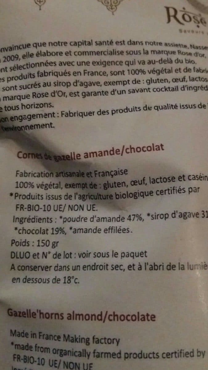 Open Food Facts 6 cornes de gazelle biographie amande chocolat packshot
