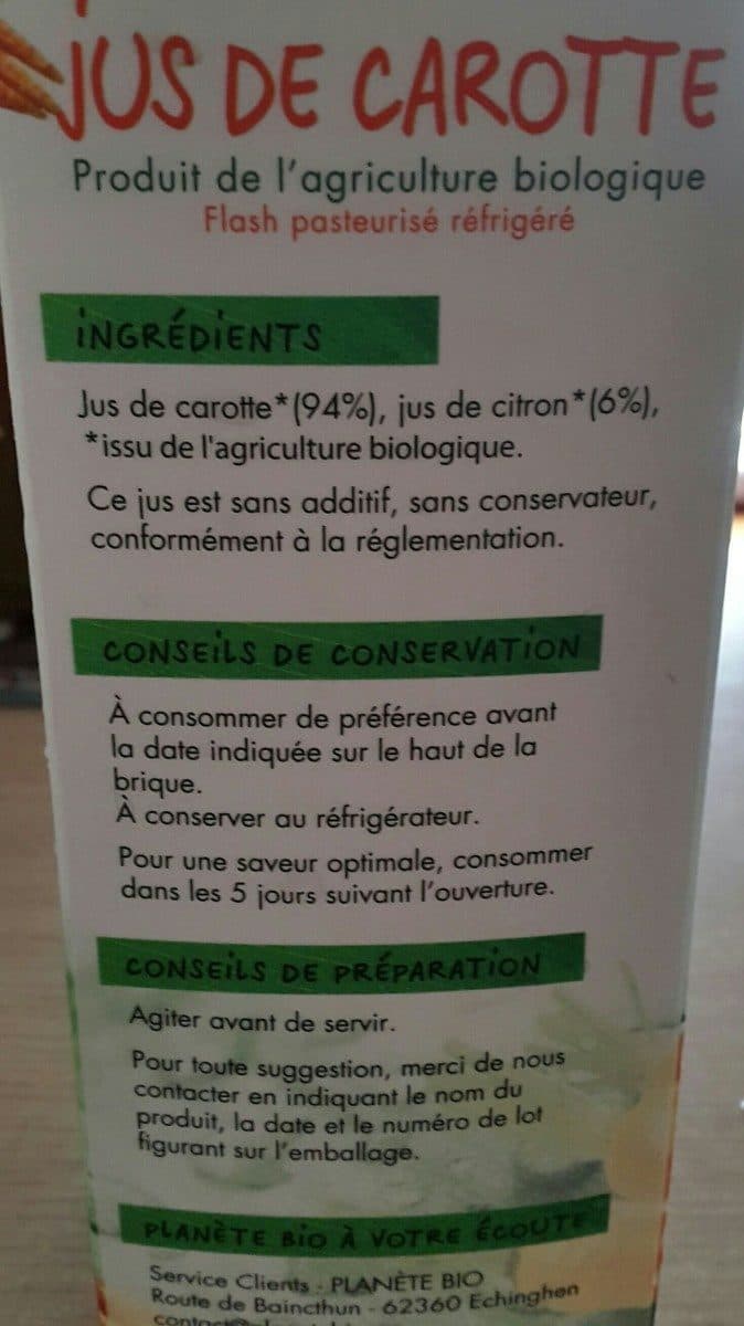 Planète Bio Jus de carottes packshot
