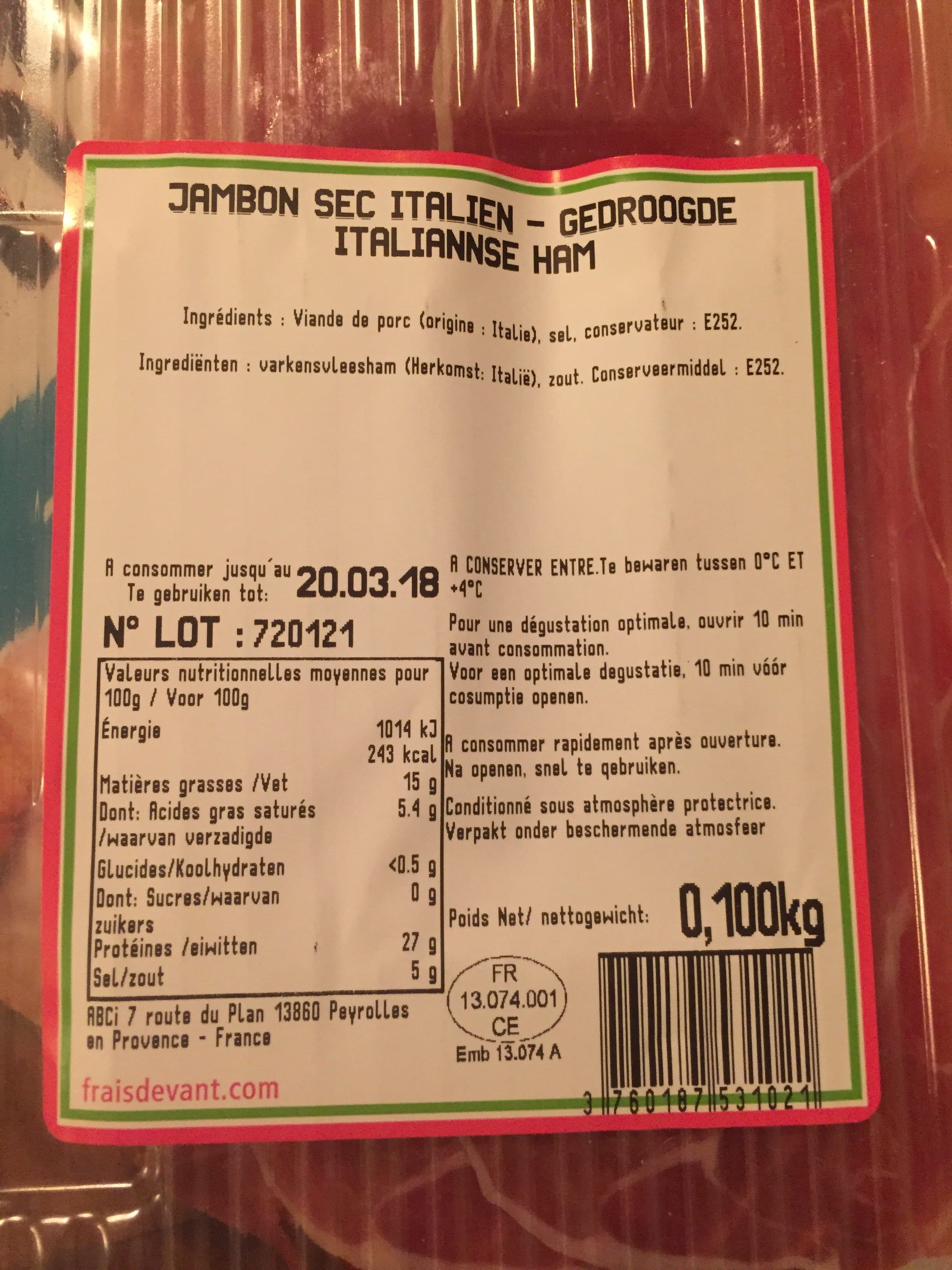 Frais Devant Jambon Sec Italien packshot