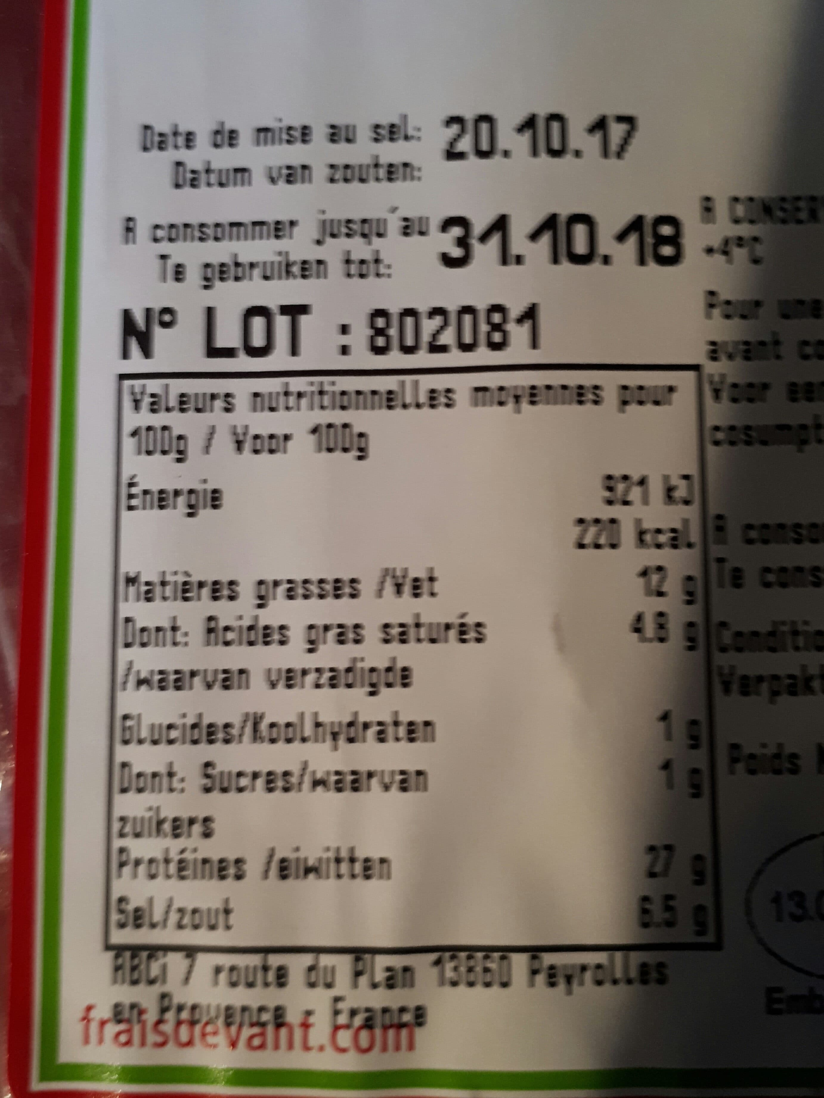 Frais Devant Jambon d'Auvergne packshot