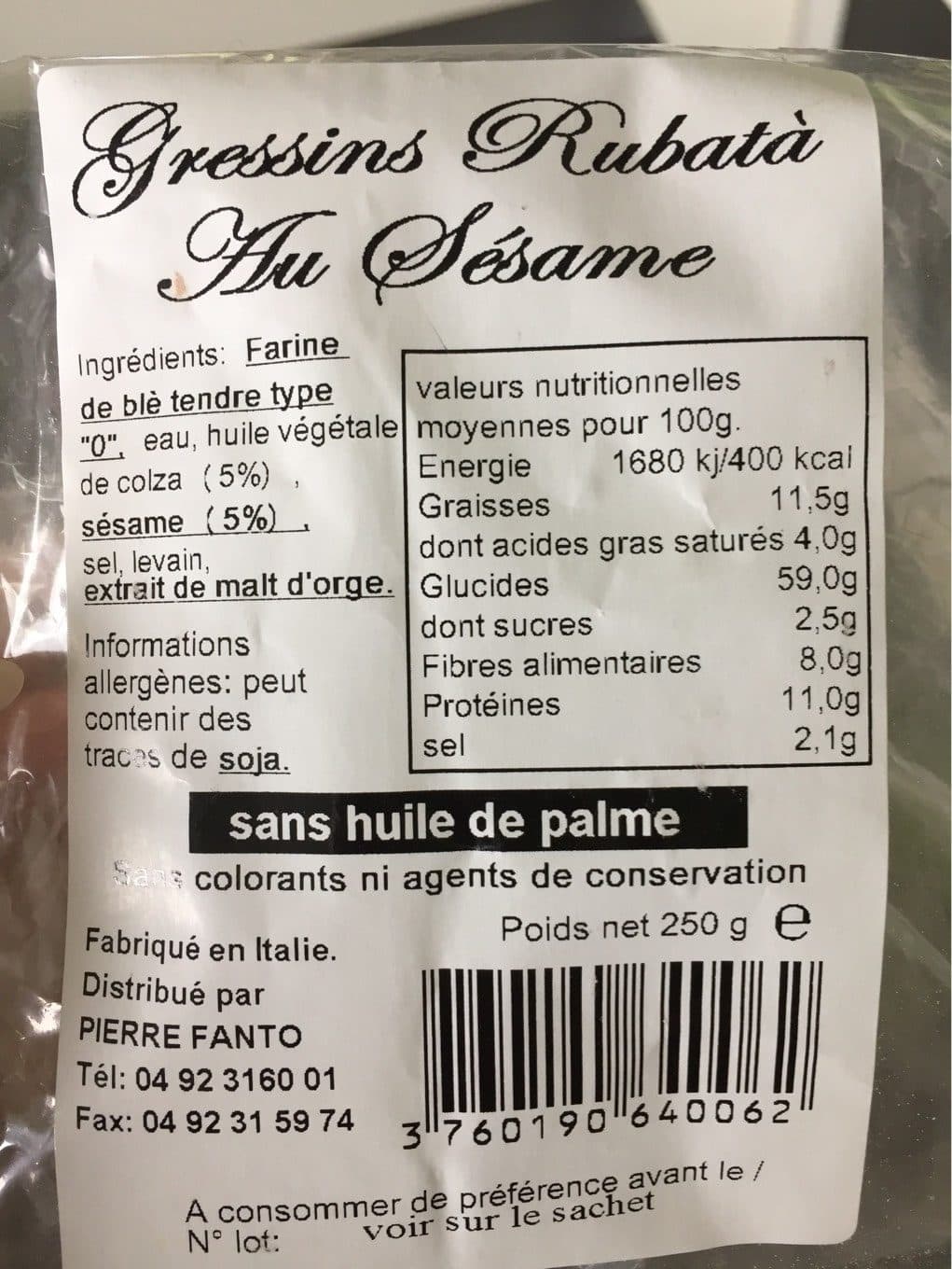 Pierre Fanto Gressins Rubata au sésame packshot