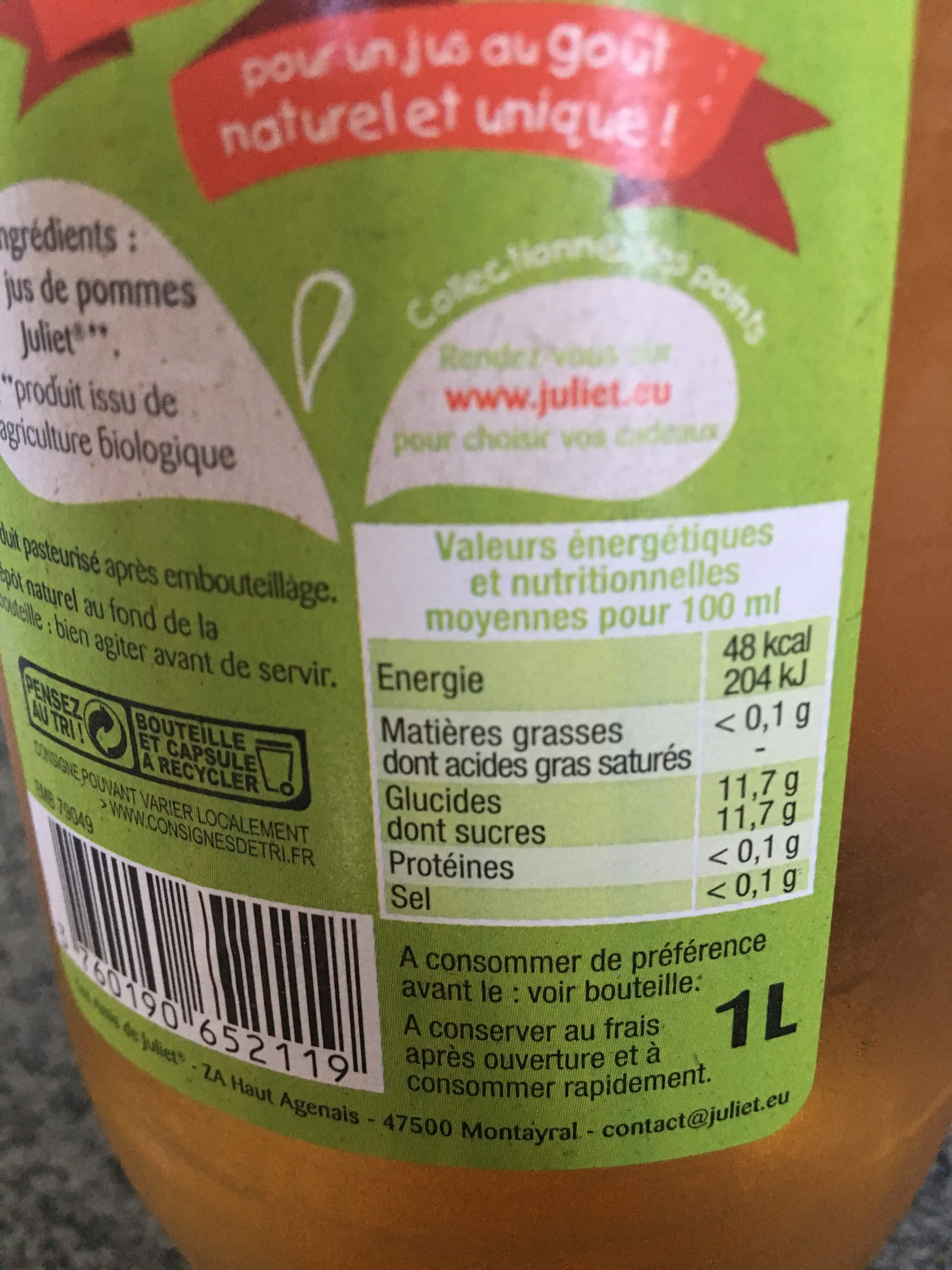 Juliet Jus de pomme bio packshot