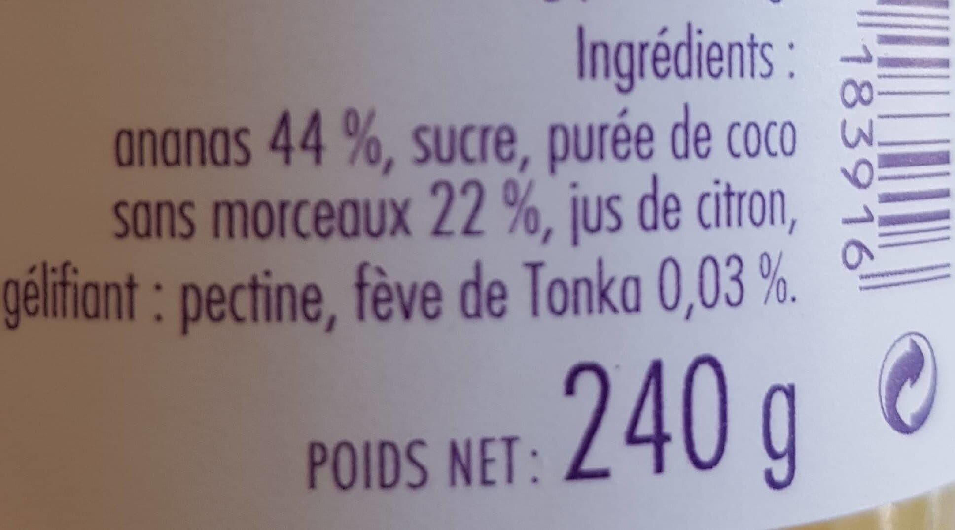 La cour d orgeres Confiture Pinacotonka - Ananas, Coco, Fève De Tonka packshot
