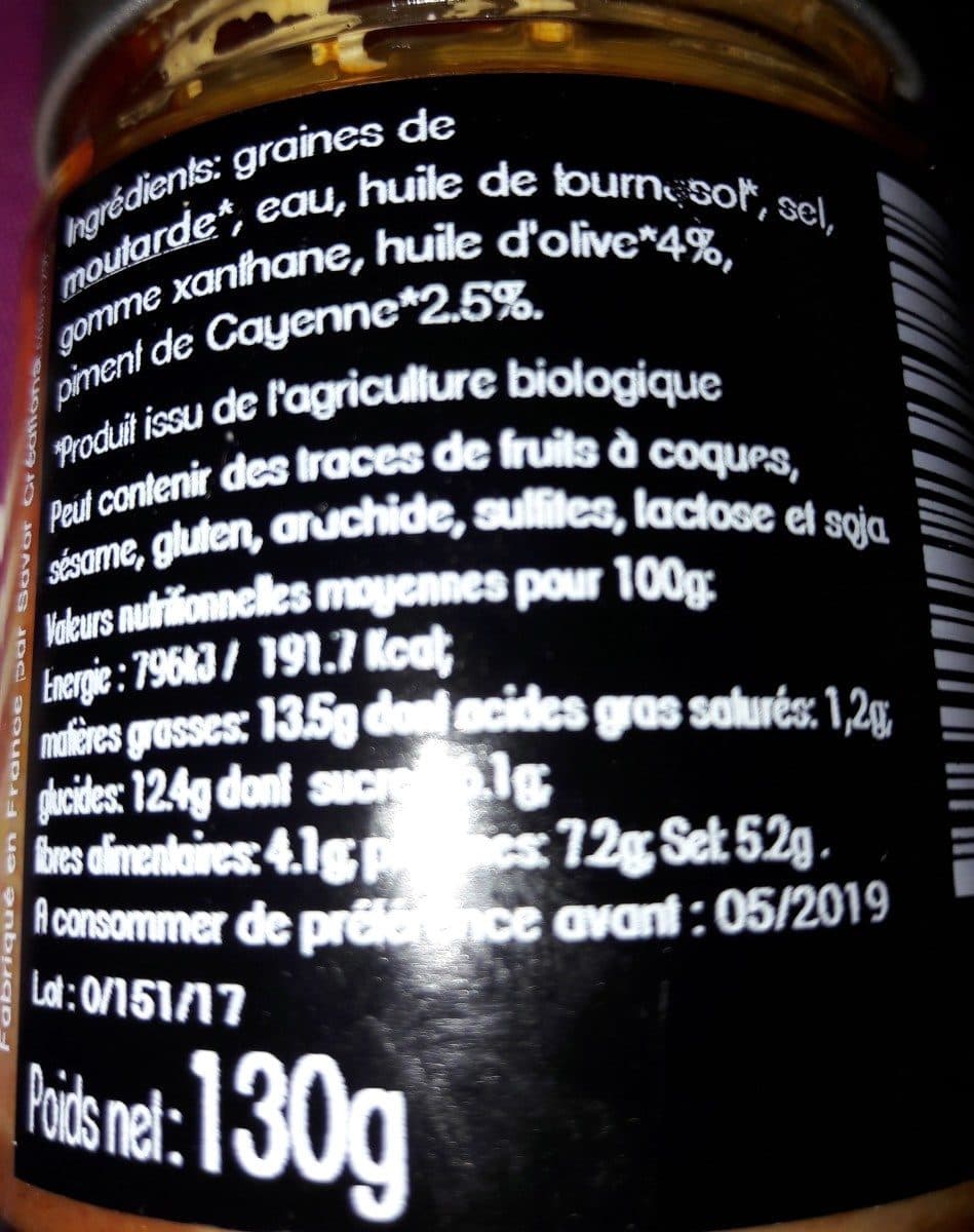 Lyon Select Ekval Moutarde bio au Piment de Cayenne à l'huile d'olive packshot