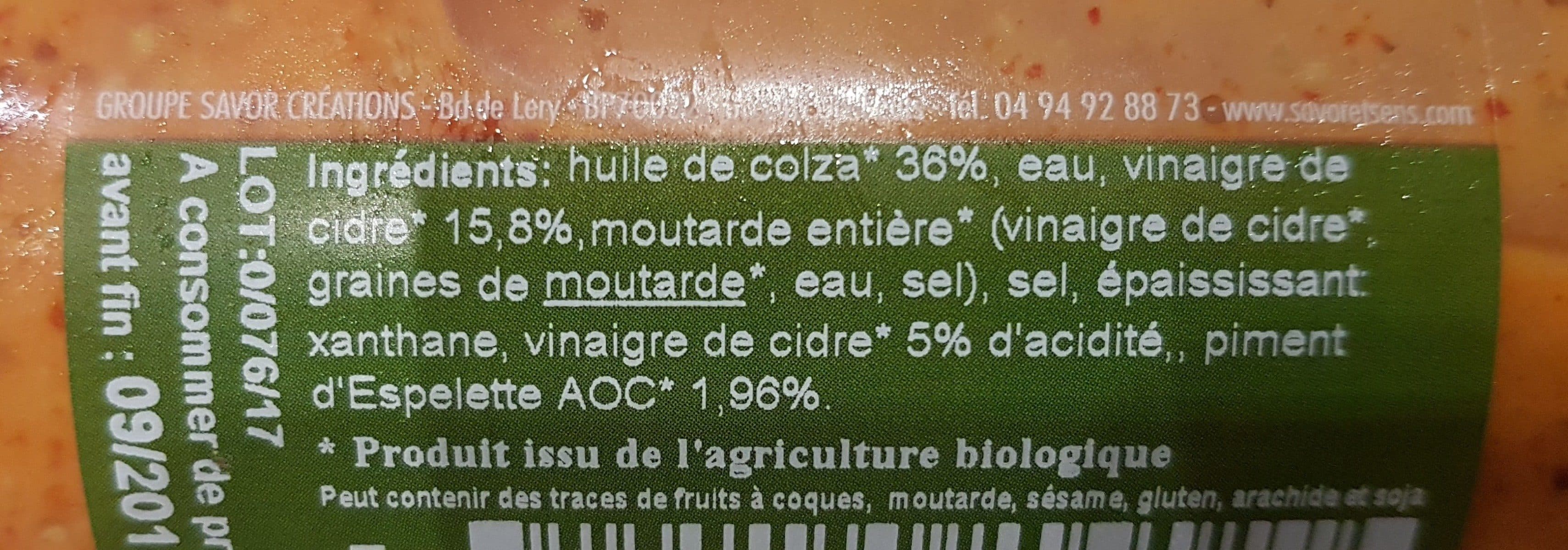 Savor Et Sens Vinaigrette au piment d espelette packshot