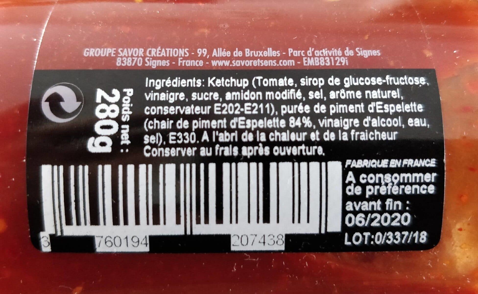 Savoir & Sens Ketchup de luxe au piment d'espelette packshot
