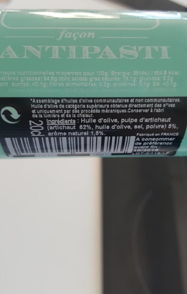 Savor & Sens Huile d'olive à la pulpe d'artichauts grillés packshot