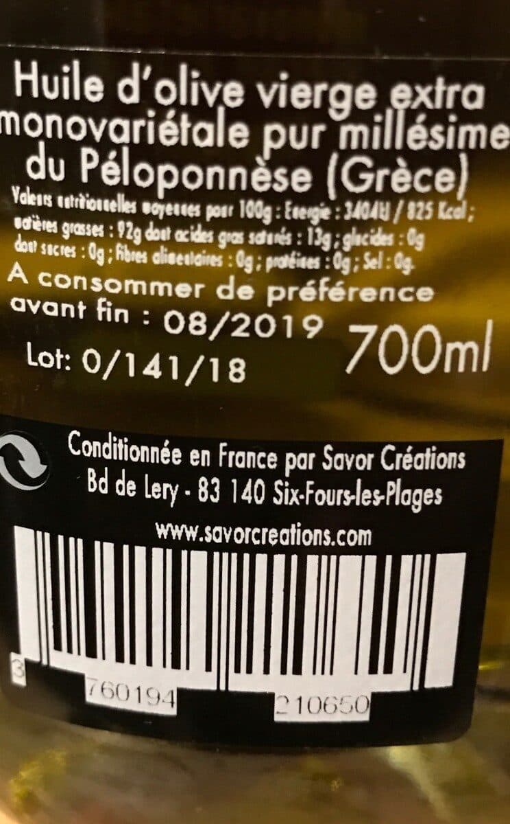 Open Food Facts Huile d'olive monovariétale vierge extra packshot