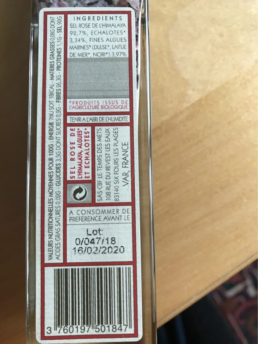 Notre Terre Sel rose de l'himalaya algues et échalotes packshot