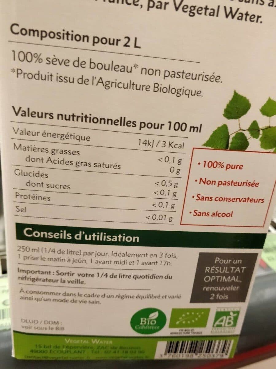 Open Food Facts Sève de Bouleau packshot