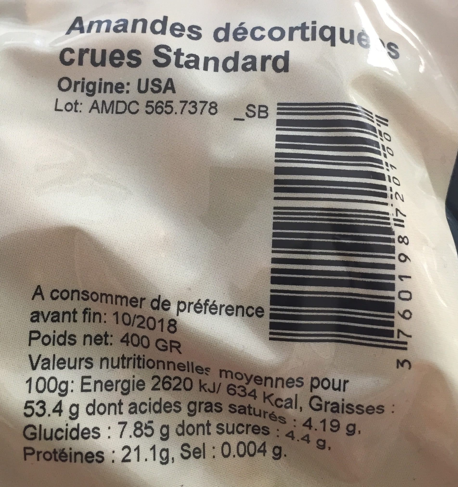 Les Délices d'Amandine Amandes décortiquées crues standard packshot
