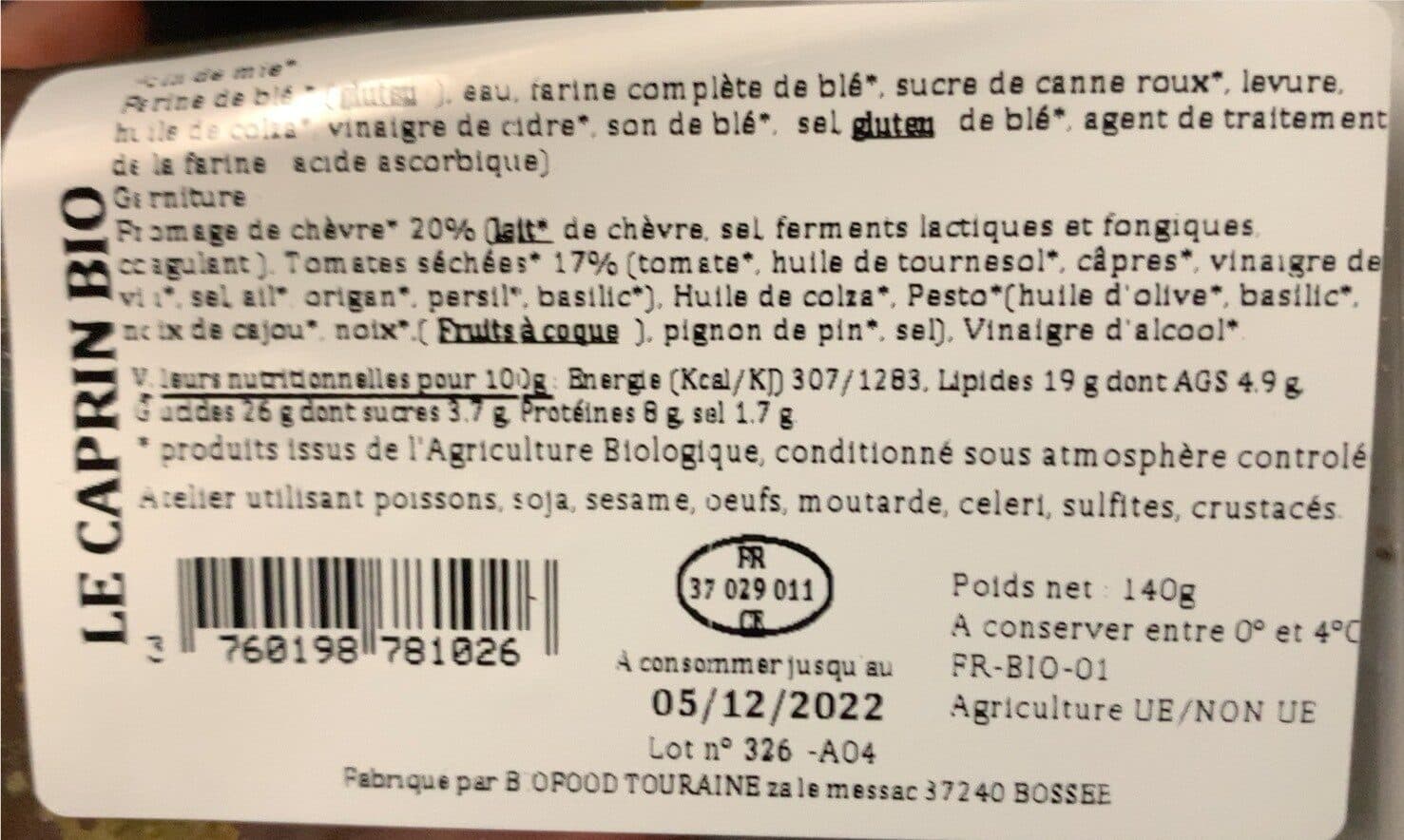 Croquer Bio Le caprin chèvre tomates séchées packshot